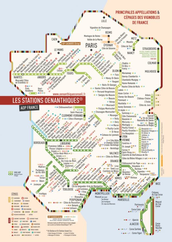 Carte des vins de France stations cépages AOP