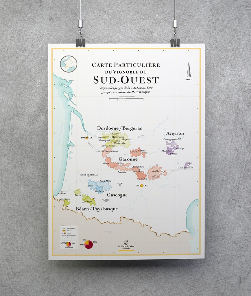 carte particulière du vignoble du sud-ouest, carte des vins