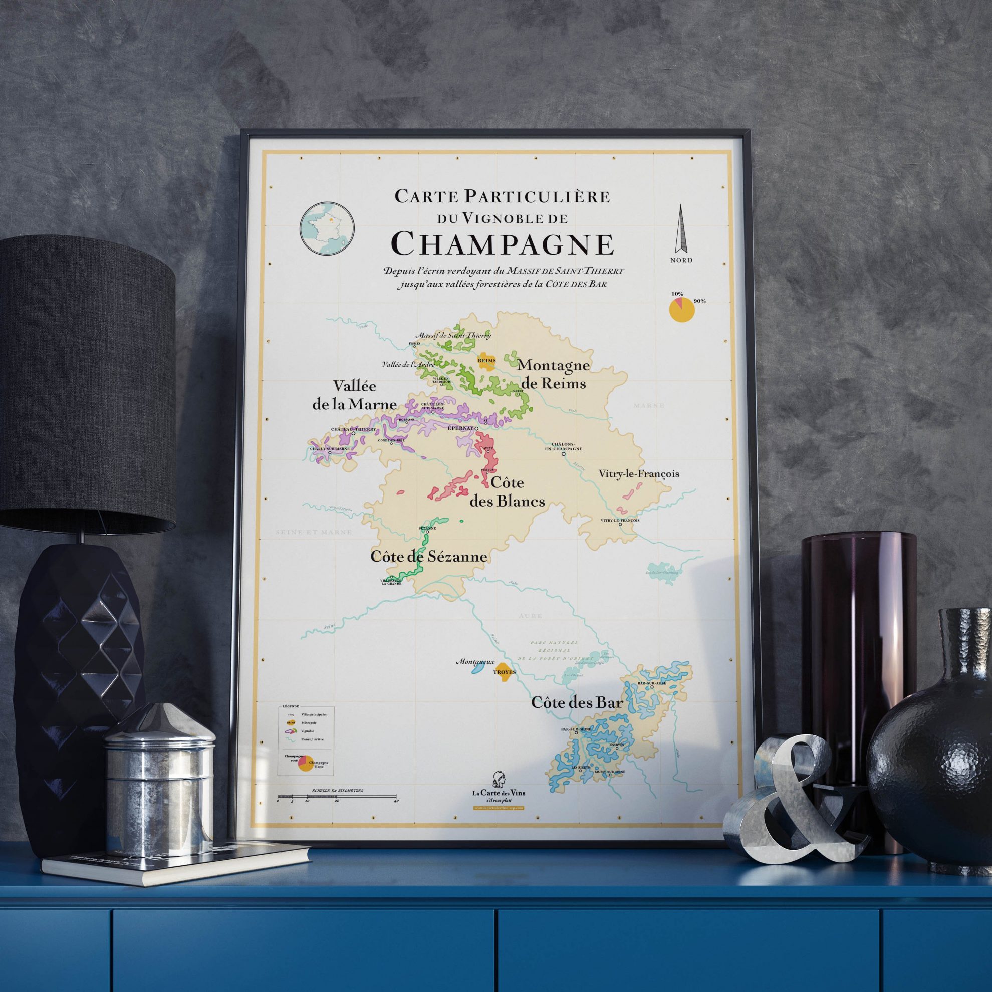 Carte particulière du vignoble de champagne, carte des vins