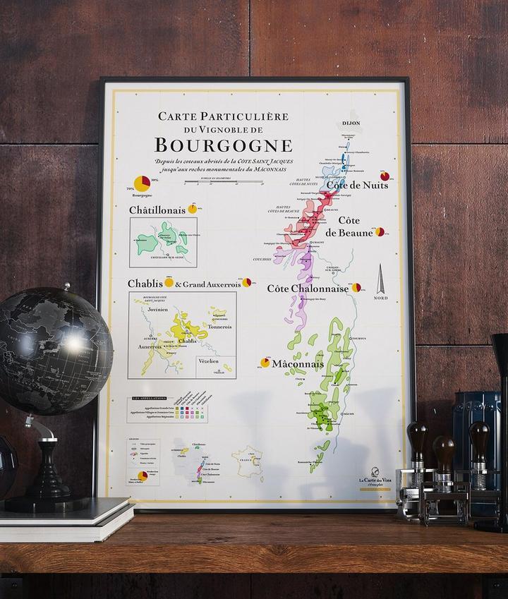 carte particulière du vignoble de bourgogne, carte des vins