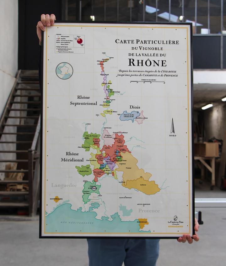 carte particulière du vignoble de la vallée du rhône, carte des vins