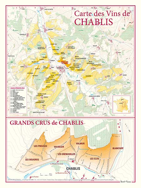 carte des vins de chablis, grands crus de chablis