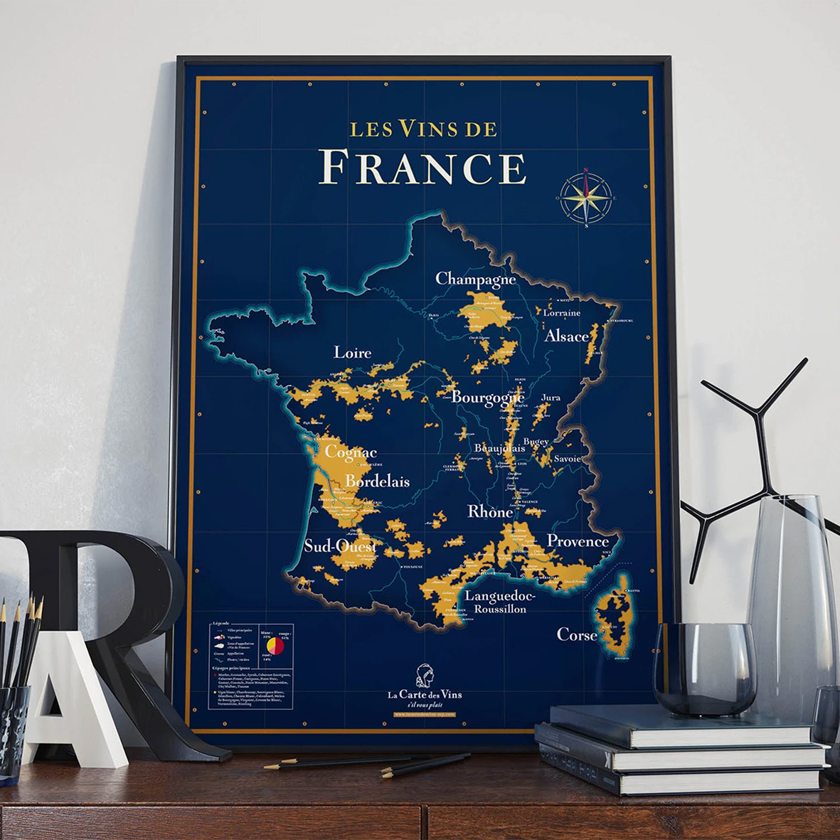 Carte des vins de France bleu nuit 50x70