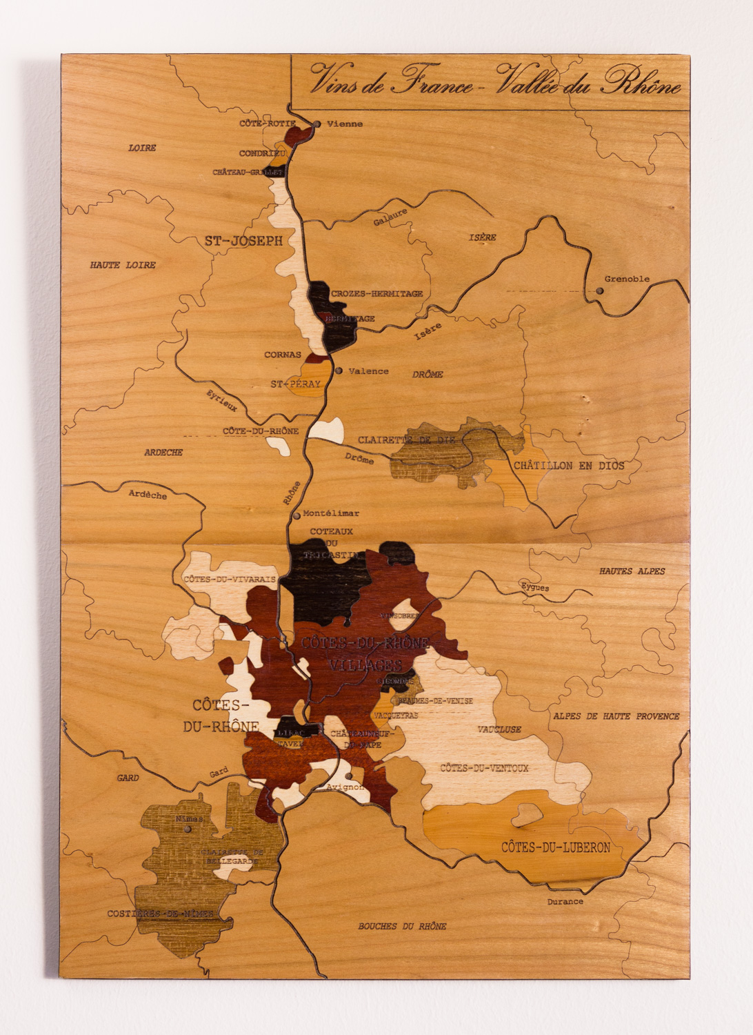 Carte des vins en bois Rhône