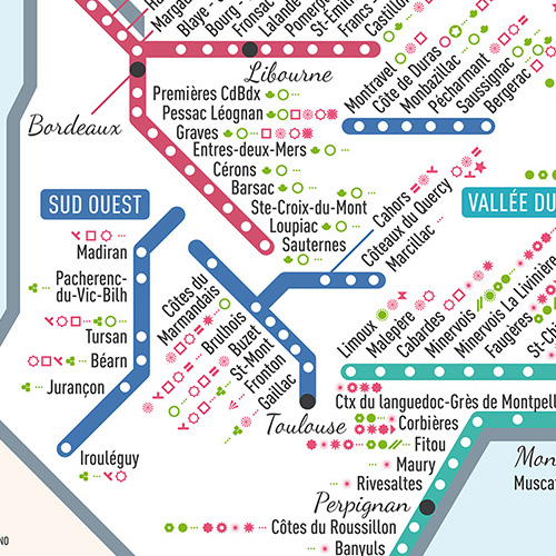 Carte des vins de France et leurs cépages AOC/AOP Les Stations Pétillante  50x70 : : Epicerie