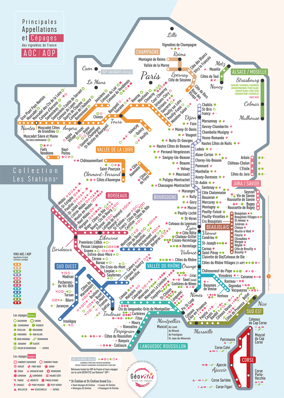 Carte Géovitis Pétillante Les Stations AOC/AOP 50x70 - Cartes des vins de  France