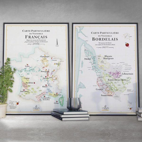 Offre Duo Carte du vignoble de France et Carte du vignoble de Bordeaux 50x70