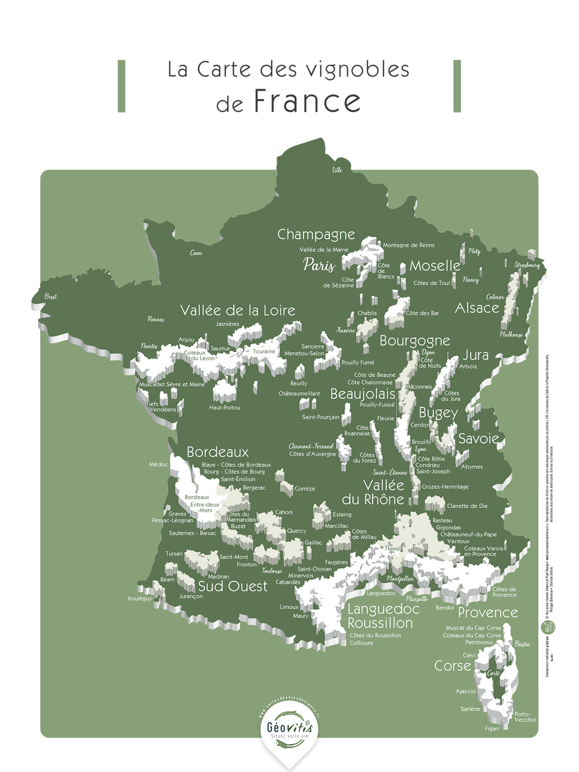 La carte des vignobles de France Découverte Captivante 30x40