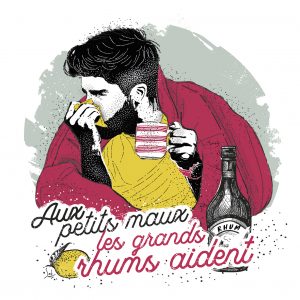 Affiche Vin Humour 30x30 Aux petits maux, les grands rhums aident