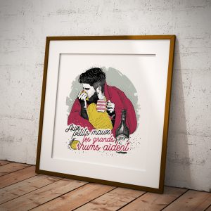 Affiche Vin Humour 30x30 Aux petits maux, les grands rhums aident