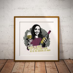 Affiche Vin Humour 30x30 Lever le coude est la meilleure façon de ne pas baisser les bras