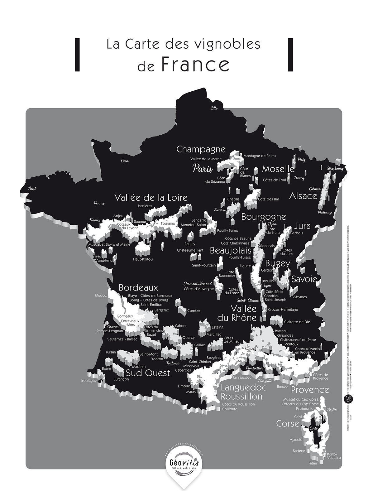 La carte des vignobles de france Découverte Séduisante 30x40 - Cartes des  vins de France