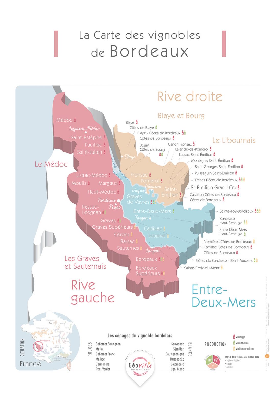 Carte Bordeaux Vins GEOVITIS DECOUVERTE Apaisante 50x70