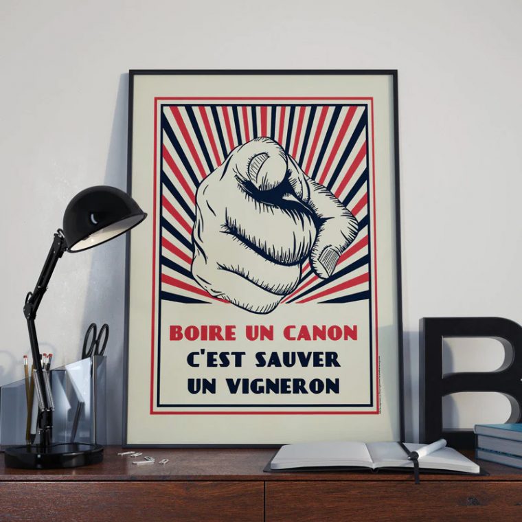 Affiche vintage Boire un canon c'est sauver un vigneron 50x70