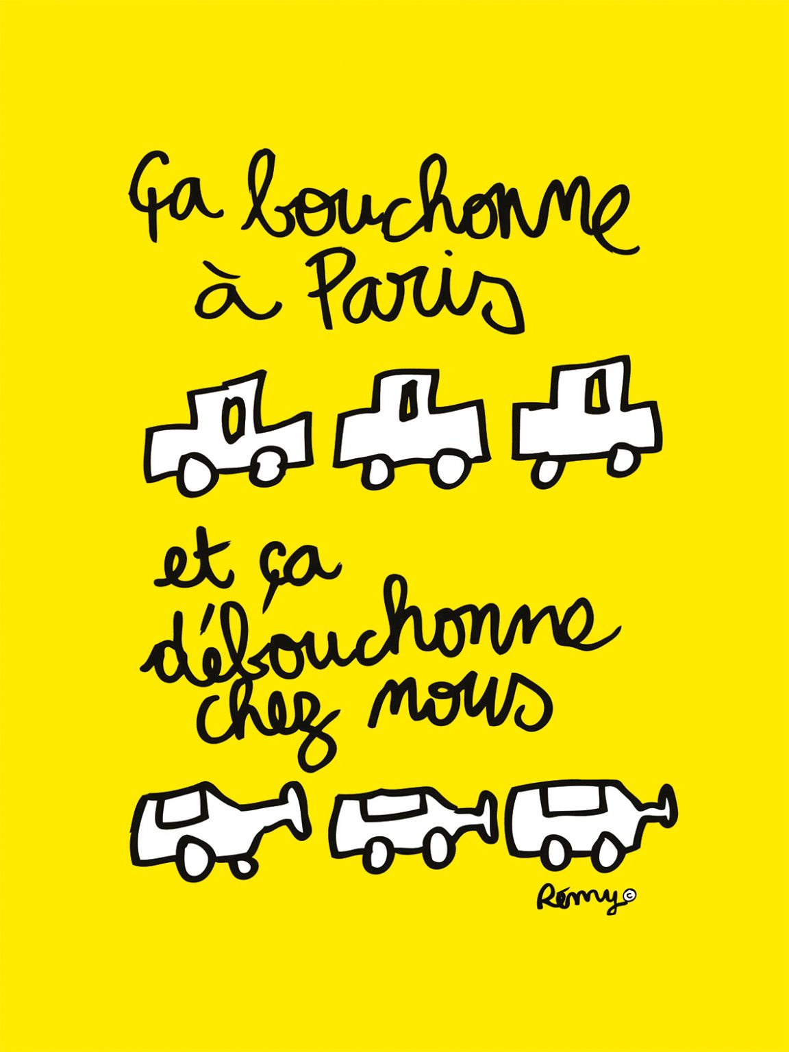 Affiche Rémy Bousquet illustrateur 30x40 Ça bouchonne à Paris