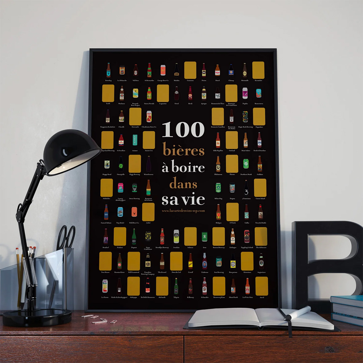 Affiche à gratter 50x70 100 bières à boire dans sa vie