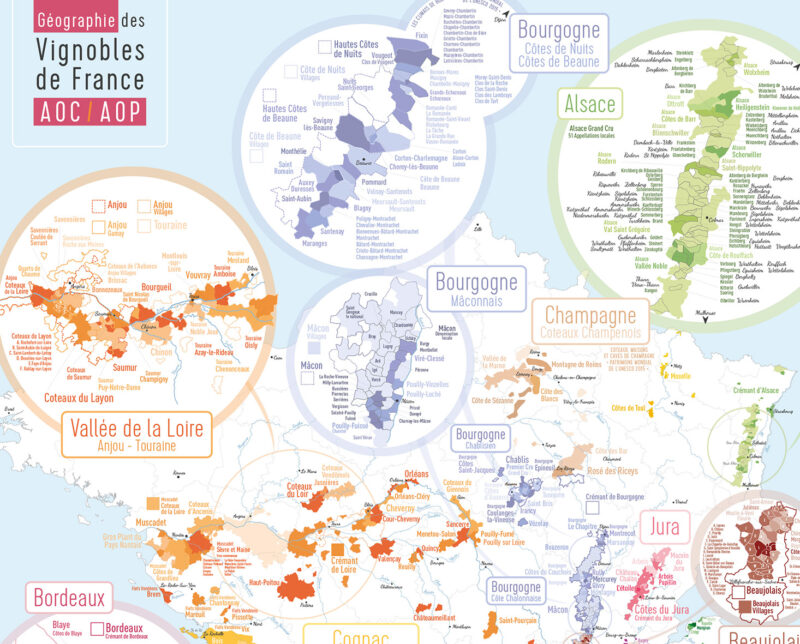 Carte des vins de France Géographie Pétillante Géovitis 50x70