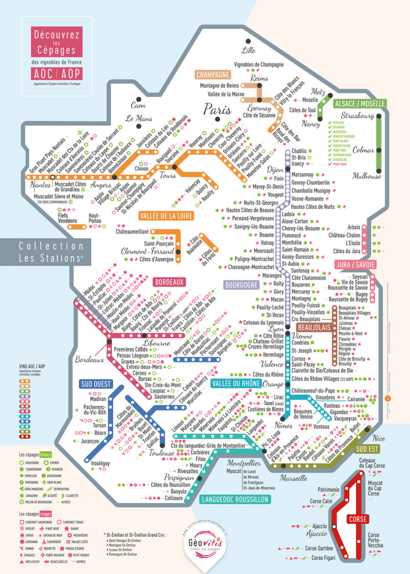 Carte des vins de France LES STATIONS à gratter 50x70