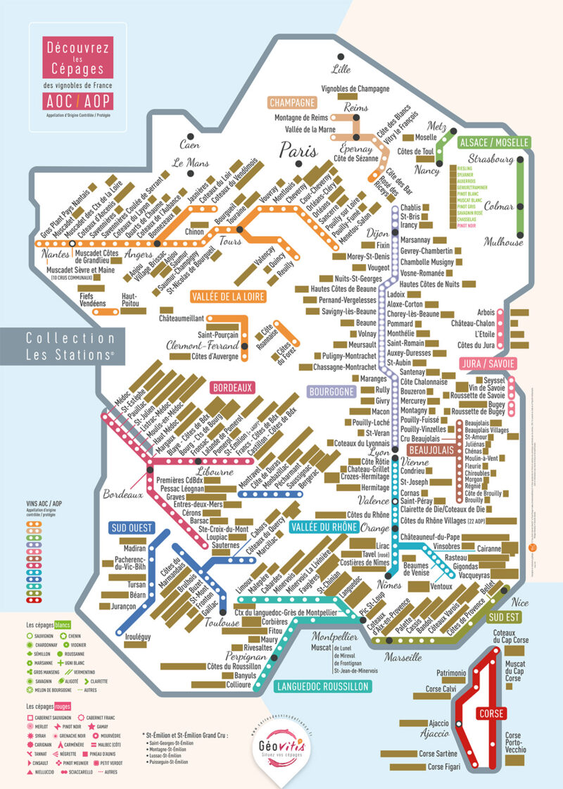 Carte des vins de France LES STATIONS à gratter 50x70