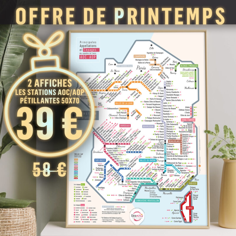 2 Cartes Géovitis Pétillantes "Les Stations" AOC/AOP 50x70